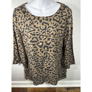 Soft Surroundings Shirt Womens Large Brown Black Cheetah Animal Print NWOT